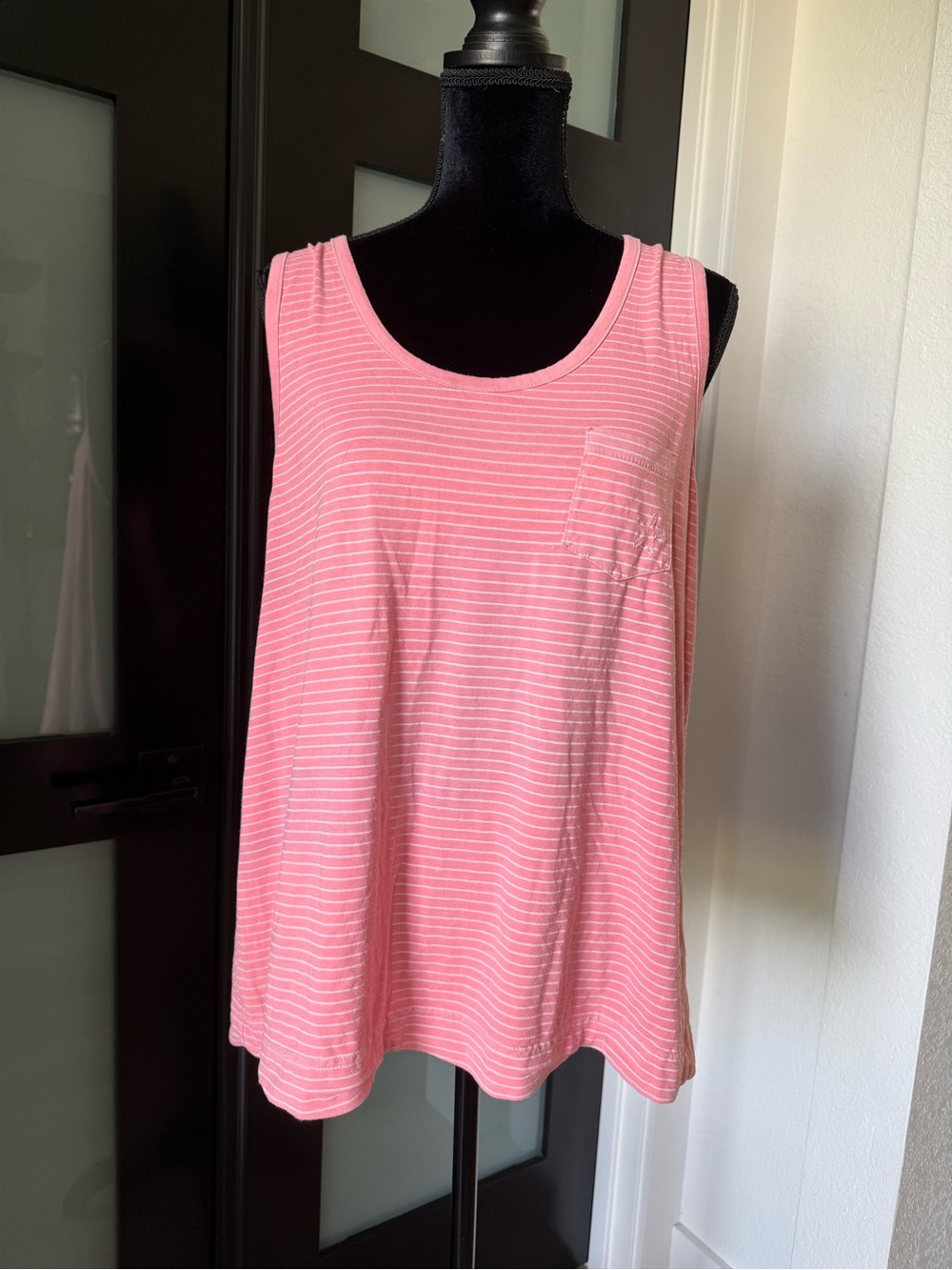 fresh produce Pink Striped Tank with Chest Pocket